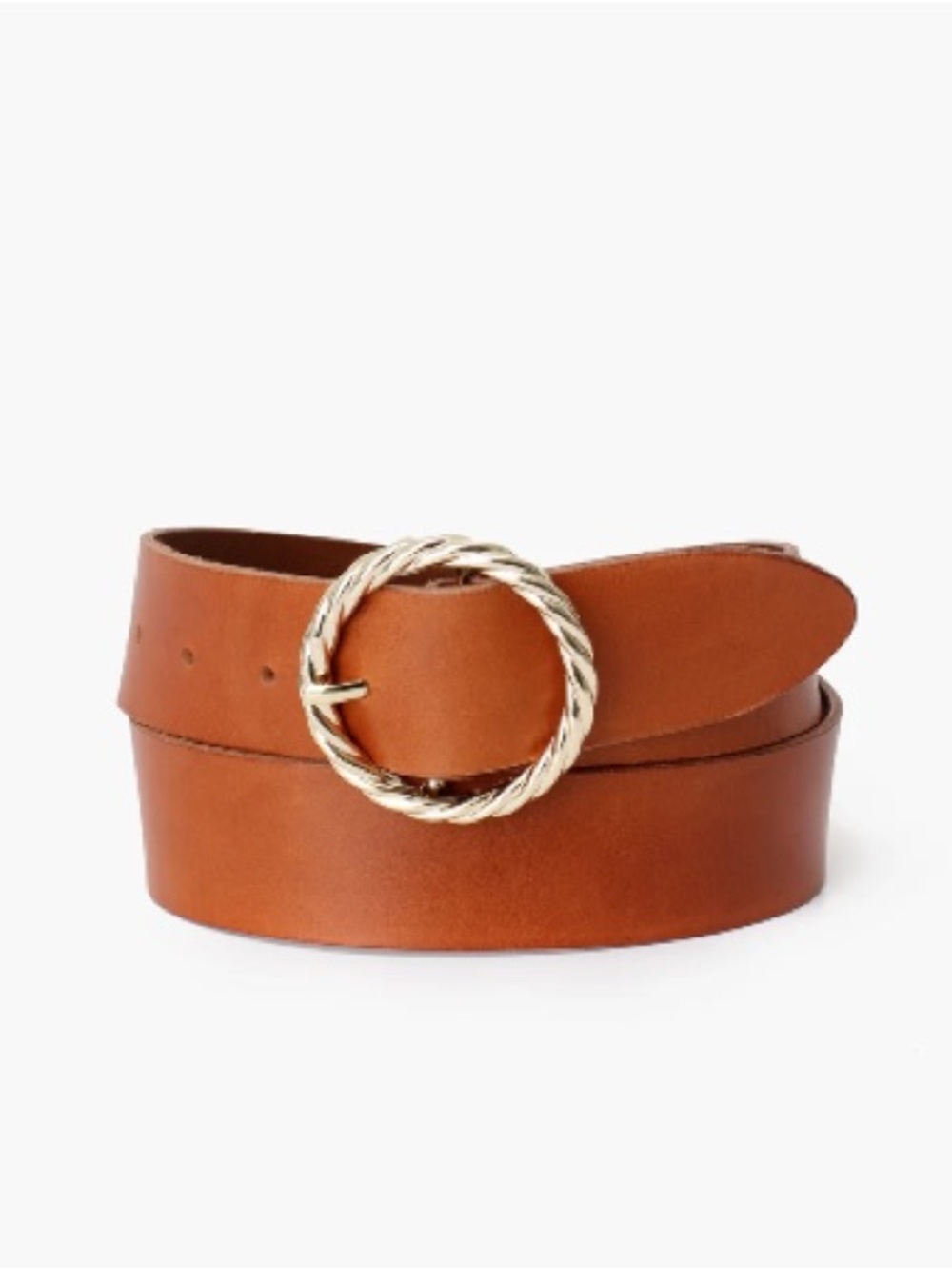 NWT LOEFFLER RANDALL LEATHER brown gold
Cognac Leo Twisted Circle Buckle Belt